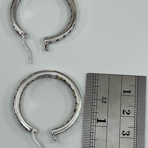Vintage 925 Sterling Silver Multicolor Gemstone Hoop Earrings - Picture 11 of 16